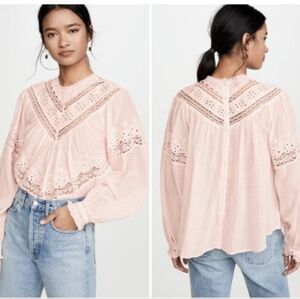 Free People Abigail Pink Lace Blouse New With Tags.